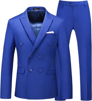 Men's Casual Business 2 Piece Suit Sets Slim Fit Double Breasted Blazer Jacket Pants Set Wedding Prom Tuxedo Suits