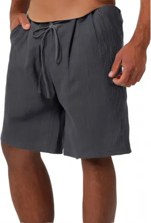 Men's Casual Drawstring Shorts Cotton Linen Loose Fit Breathable Shorts Summer Solid Color Lightweight Sweatpants