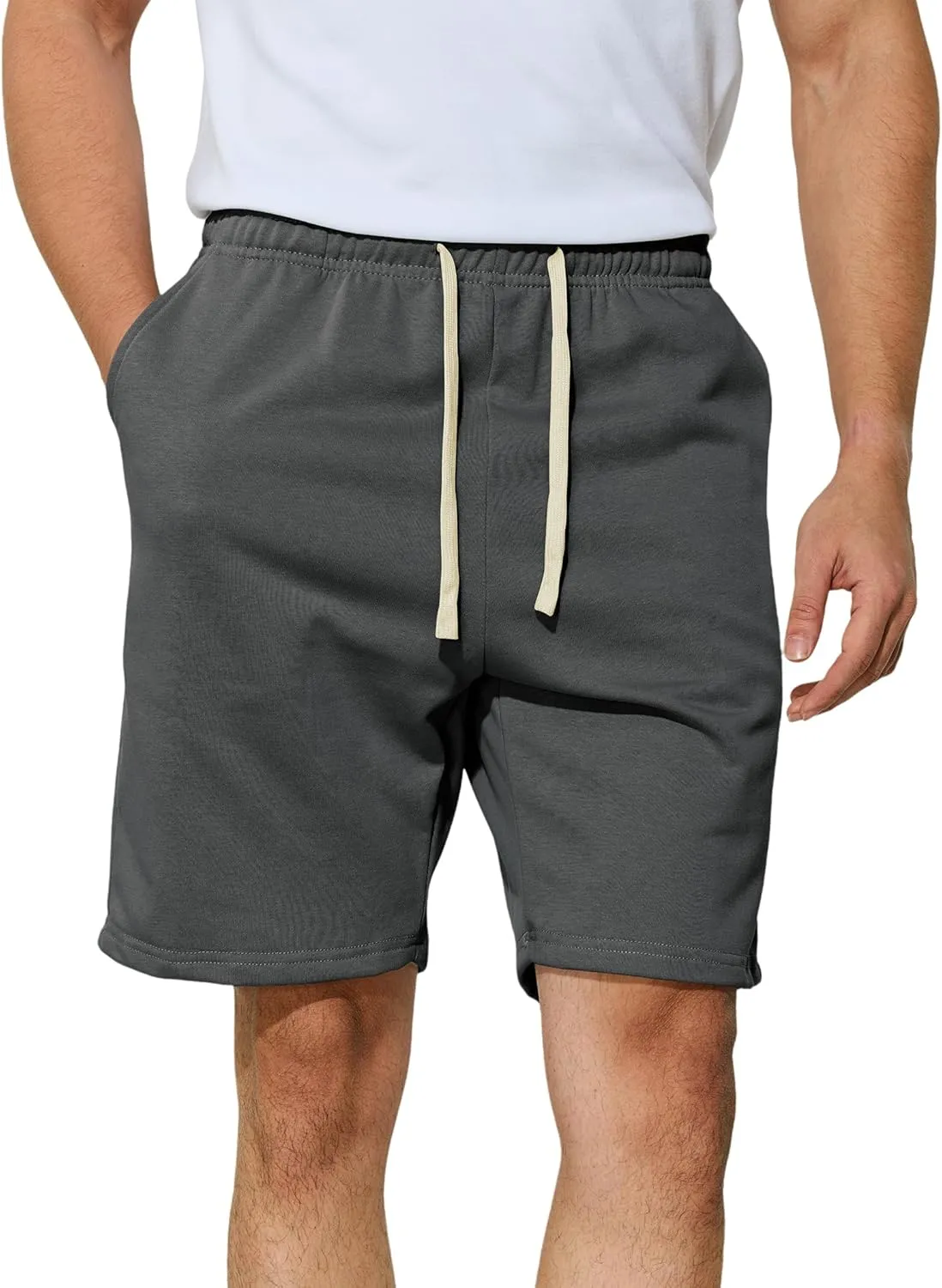 Men's Casual Shorts 7" Cotton Athletic Running Shorts Elastic Waist Drawstring Workout Sweat Shorts