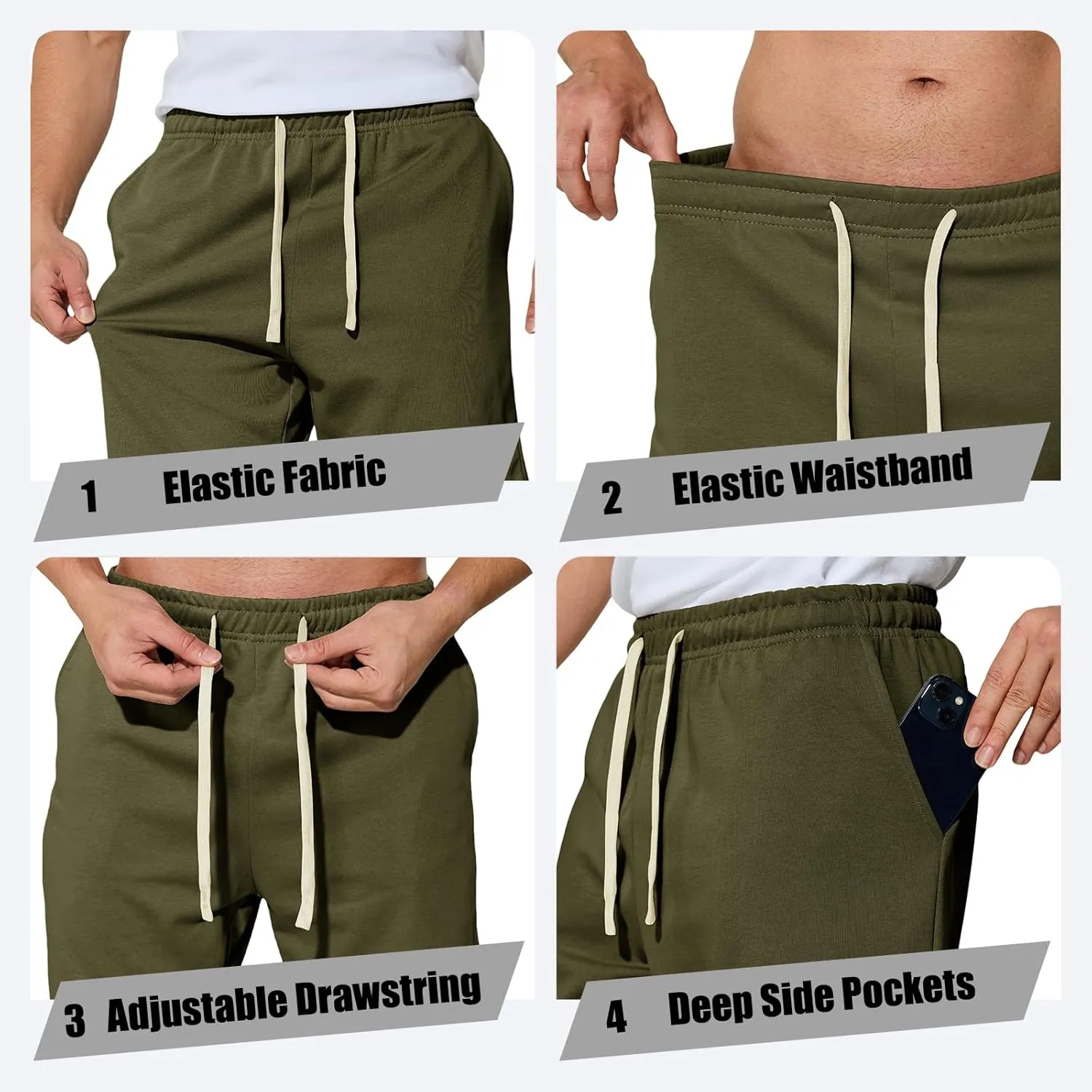 Men's Casual Shorts 7" Cotton Athletic Running Shorts Elastic Waist Drawstring Workout Sweat Shorts