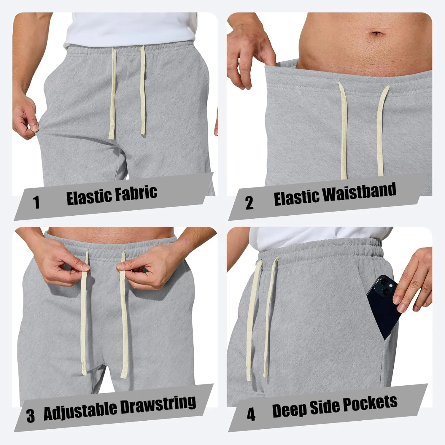 Men's Casual Shorts 7" Cotton Athletic Running Shorts Elastic Waist Drawstring Workout Sweat Shorts