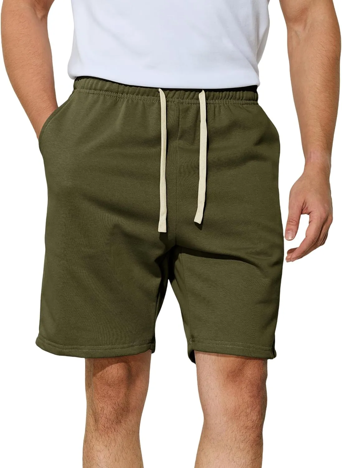 Men's Casual Shorts 7" Cotton Athletic Running Shorts Elastic Waist Drawstring Workout Sweat Shorts