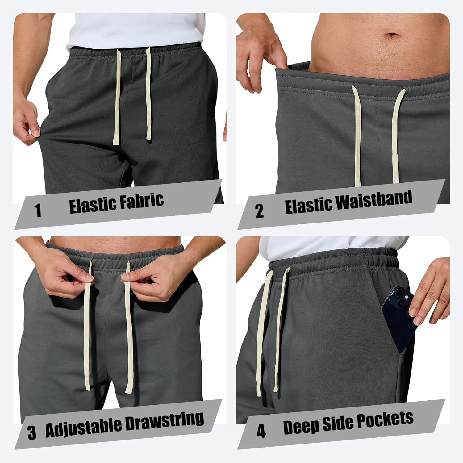 Men's Casual Shorts 7" Cotton Athletic Running Shorts Elastic Waist Drawstring Workout Sweat Shorts