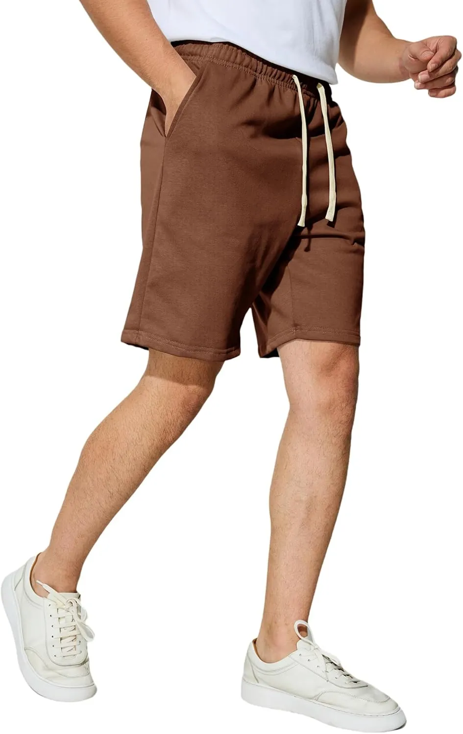 Men's Casual Shorts 7" Cotton Athletic Running Shorts Elastic Waist Drawstring Workout Sweat Shorts