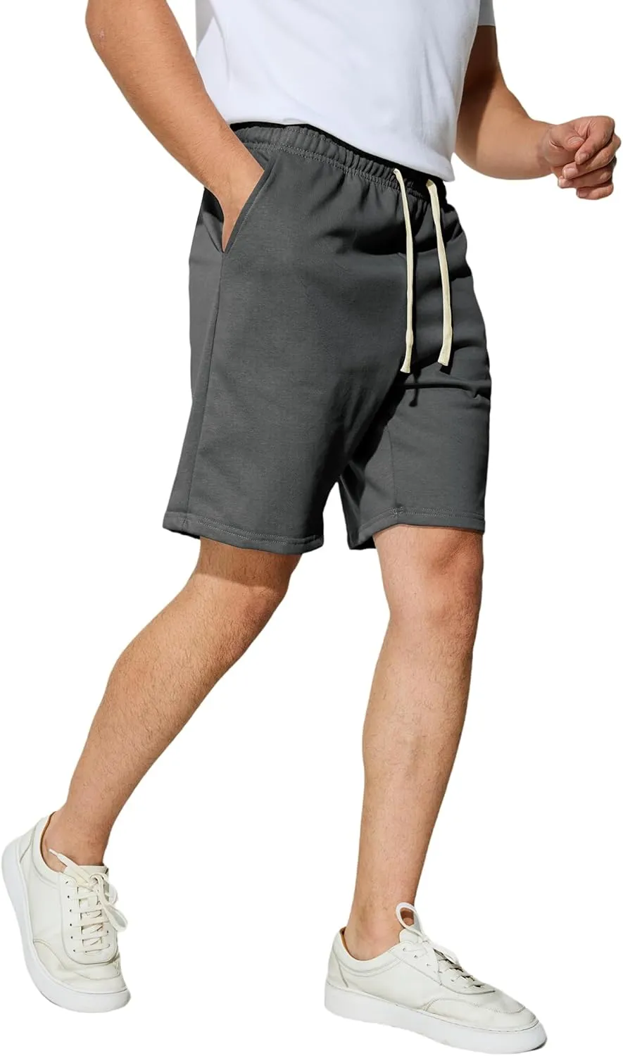 Men's Casual Shorts 7" Cotton Athletic Running Shorts Elastic Waist Drawstring Workout Sweat Shorts