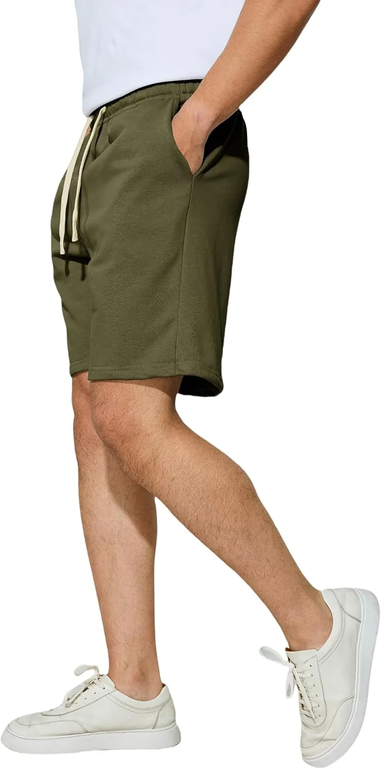Men's Casual Shorts 7" Cotton Athletic Running Shorts Elastic Waist Drawstring Workout Sweat Shorts