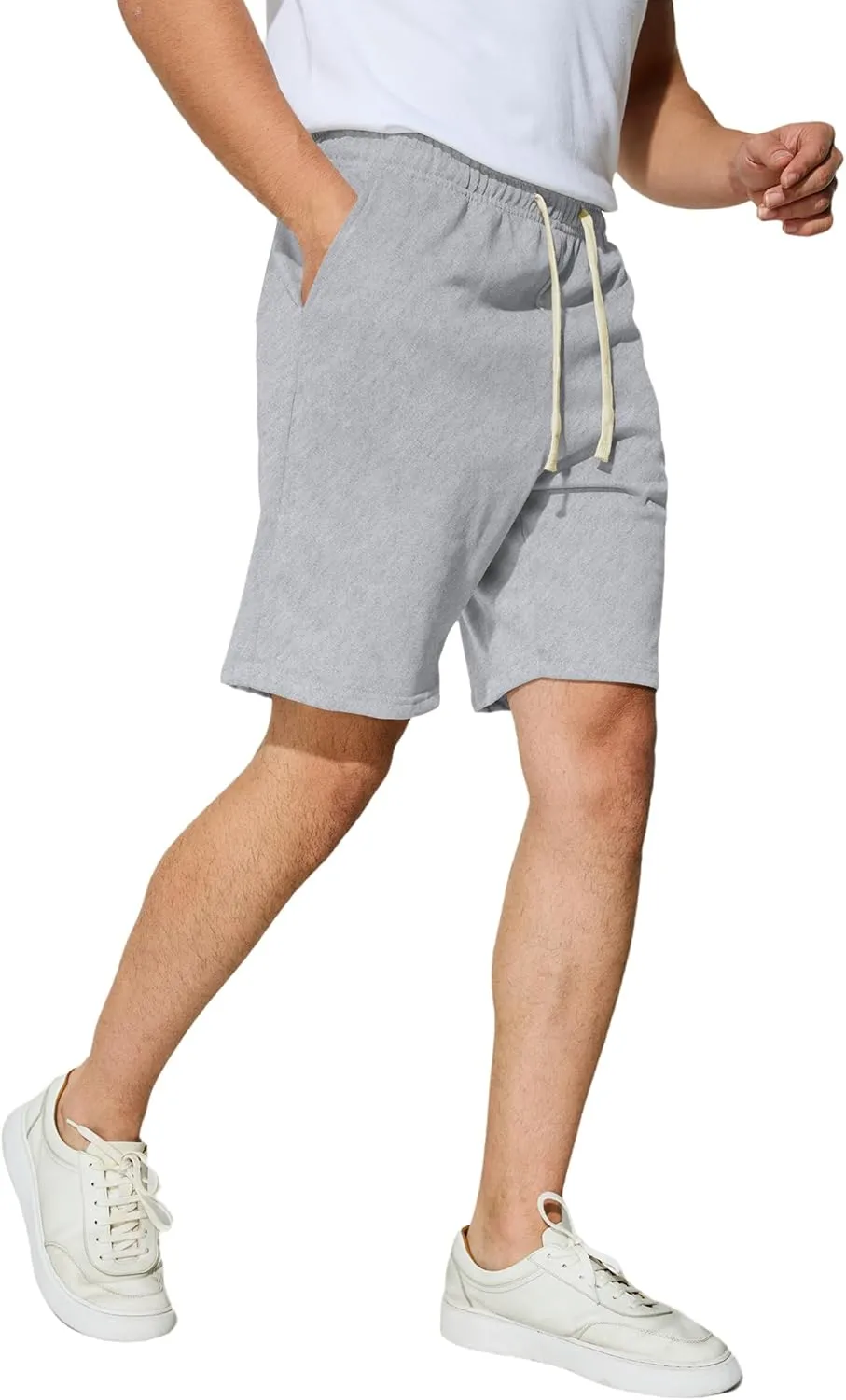 Men's Casual Shorts 7" Cotton Athletic Running Shorts Elastic Waist Drawstring Workout Sweat Shorts