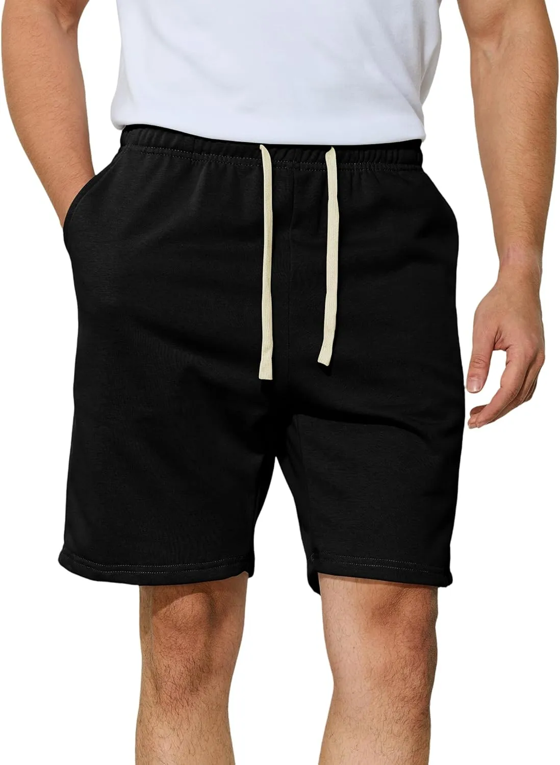 Men's Casual Shorts 7" Cotton Athletic Running Shorts Elastic Waist Drawstring Workout Sweat Shorts