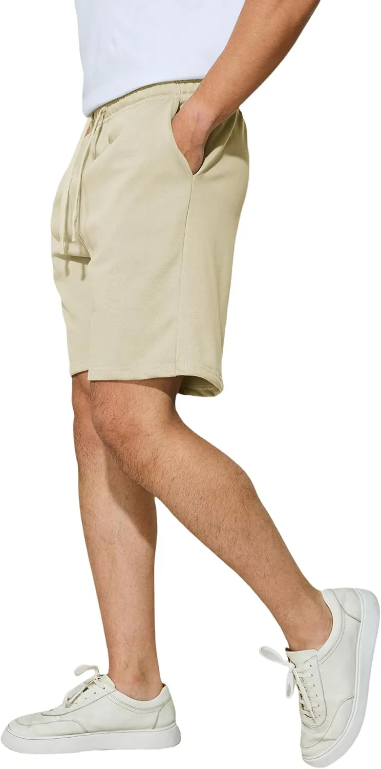 Men's Casual Shorts 7" Cotton Athletic Running Shorts Elastic Waist Drawstring Workout Sweat Shorts