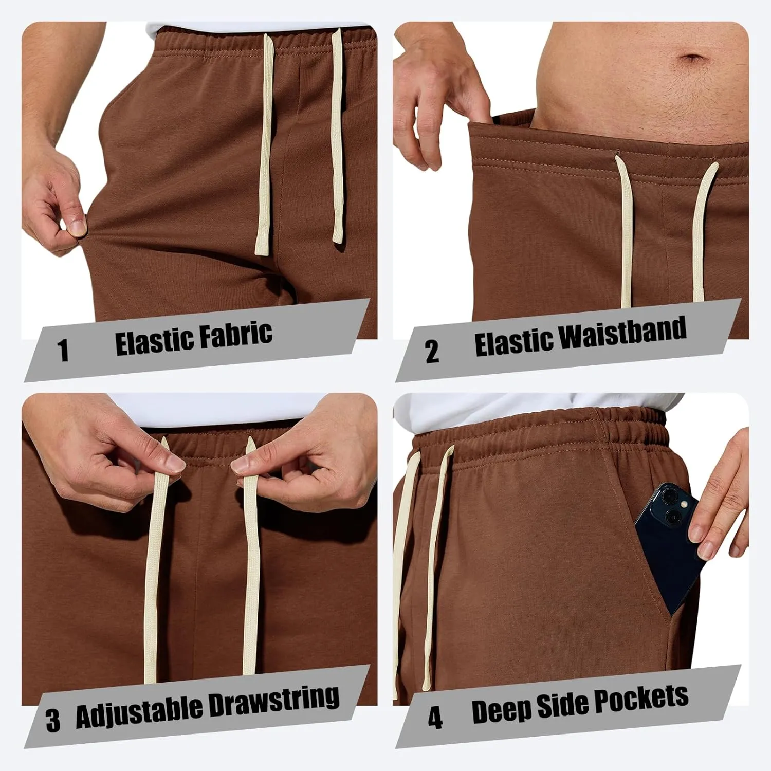 Men's Casual Shorts 7" Cotton Athletic Running Shorts Elastic Waist Drawstring Workout Sweat Shorts