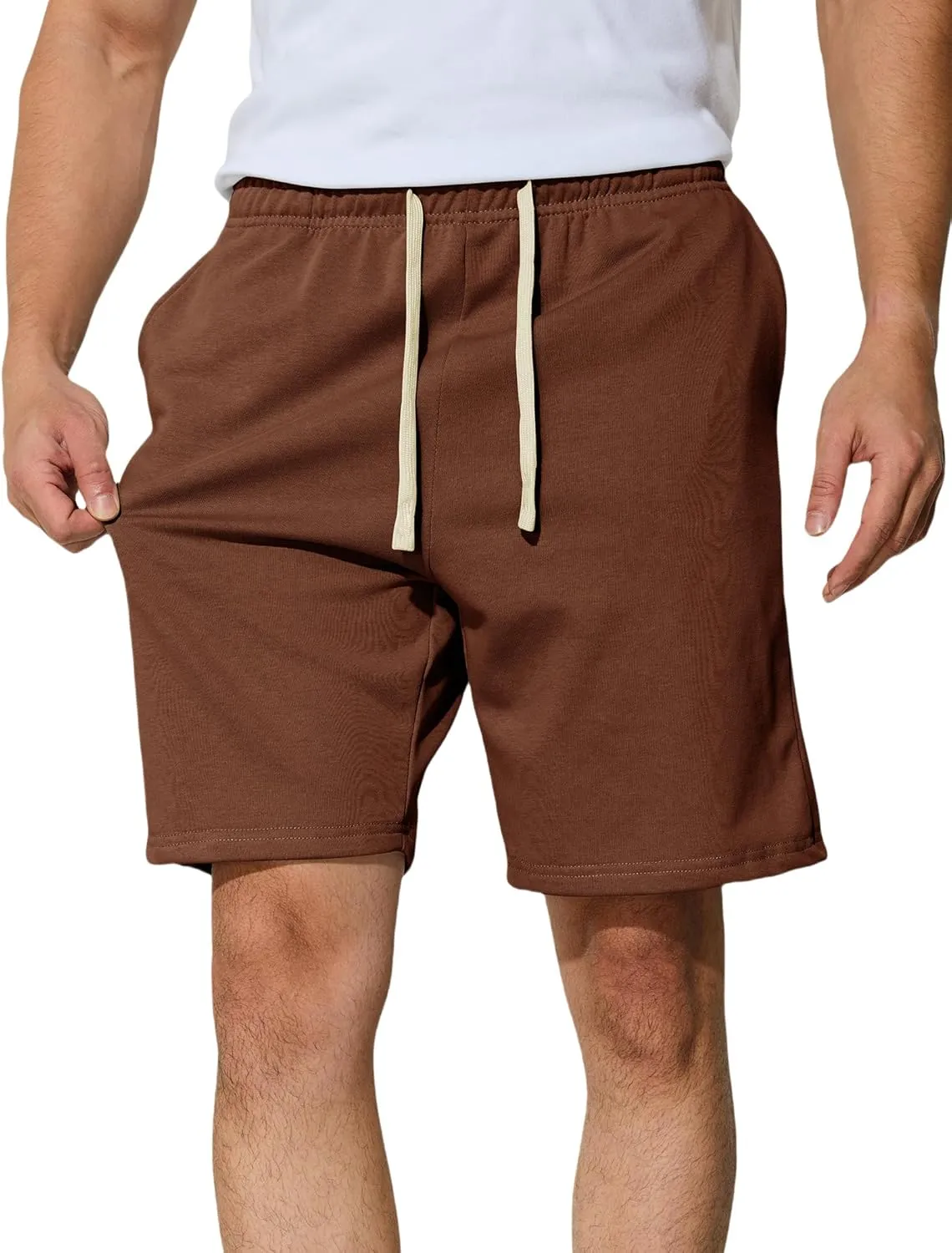 Men's Casual Shorts 7" Cotton Athletic Running Shorts Elastic Waist Drawstring Workout Sweat Shorts