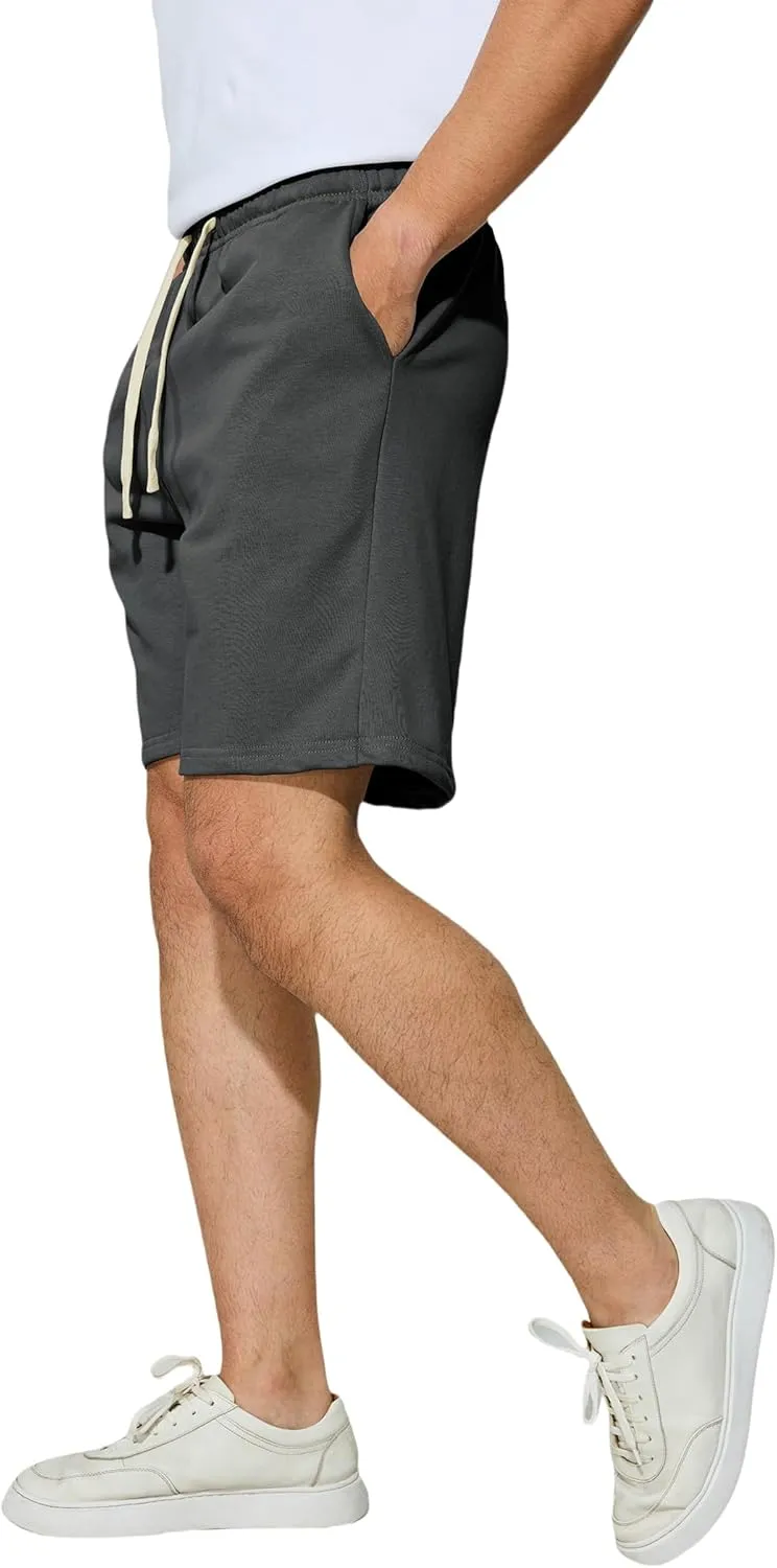 Men's Casual Shorts 7" Cotton Athletic Running Shorts Elastic Waist Drawstring Workout Sweat Shorts