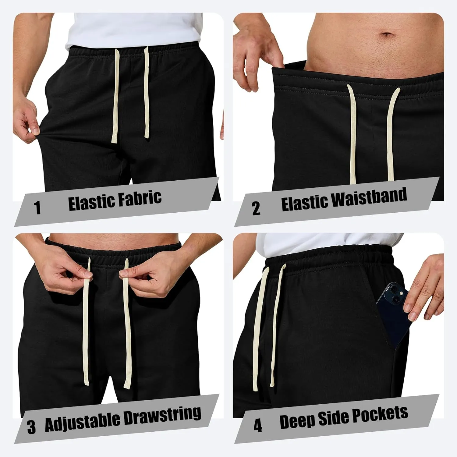 Men's Casual Shorts 7" Cotton Athletic Running Shorts Elastic Waist Drawstring Workout Sweat Shorts