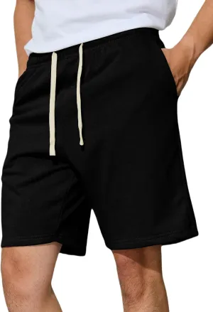 Men's Casual Shorts 7" Cotton Athletic Running Shorts Elastic Waist Drawstring Workout Sweat Shorts