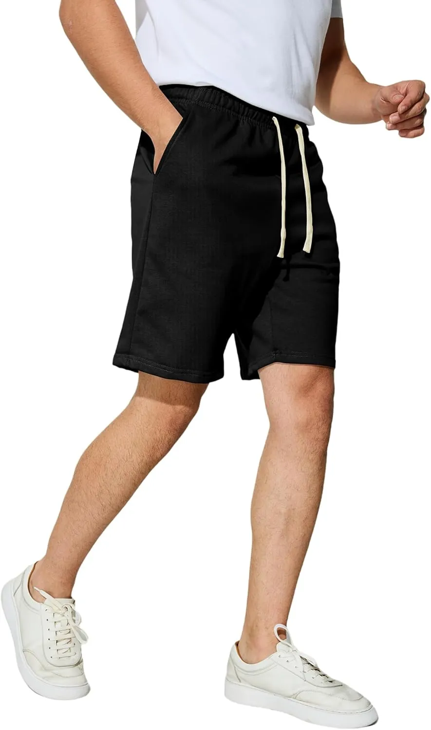 Men's Casual Shorts 7" Cotton Athletic Running Shorts Elastic Waist Drawstring Workout Sweat Shorts