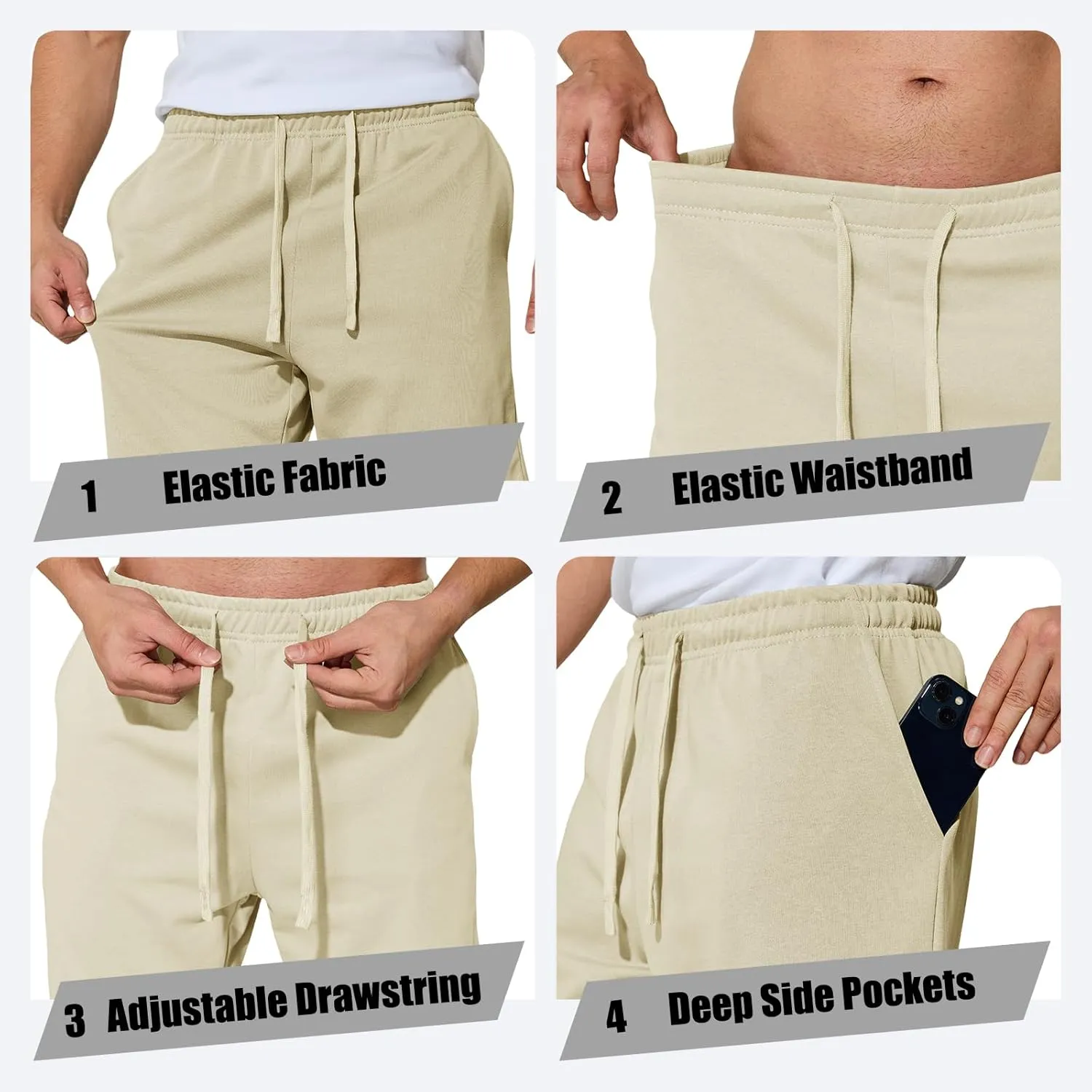 Men's Casual Shorts 7" Cotton Athletic Running Shorts Elastic Waist Drawstring Workout Sweat Shorts