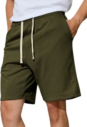 Men's Casual Shorts 7" Cotton Athletic Running Shorts Elastic Waist Drawstring Workout Sweat Shorts