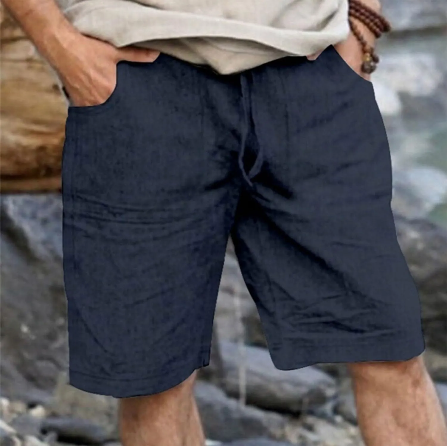 Men's Casual Shorts Elastic Waisted Drawstring Summer Beach Shorts Relaxed Fit Lightweight Breathable Short Pants