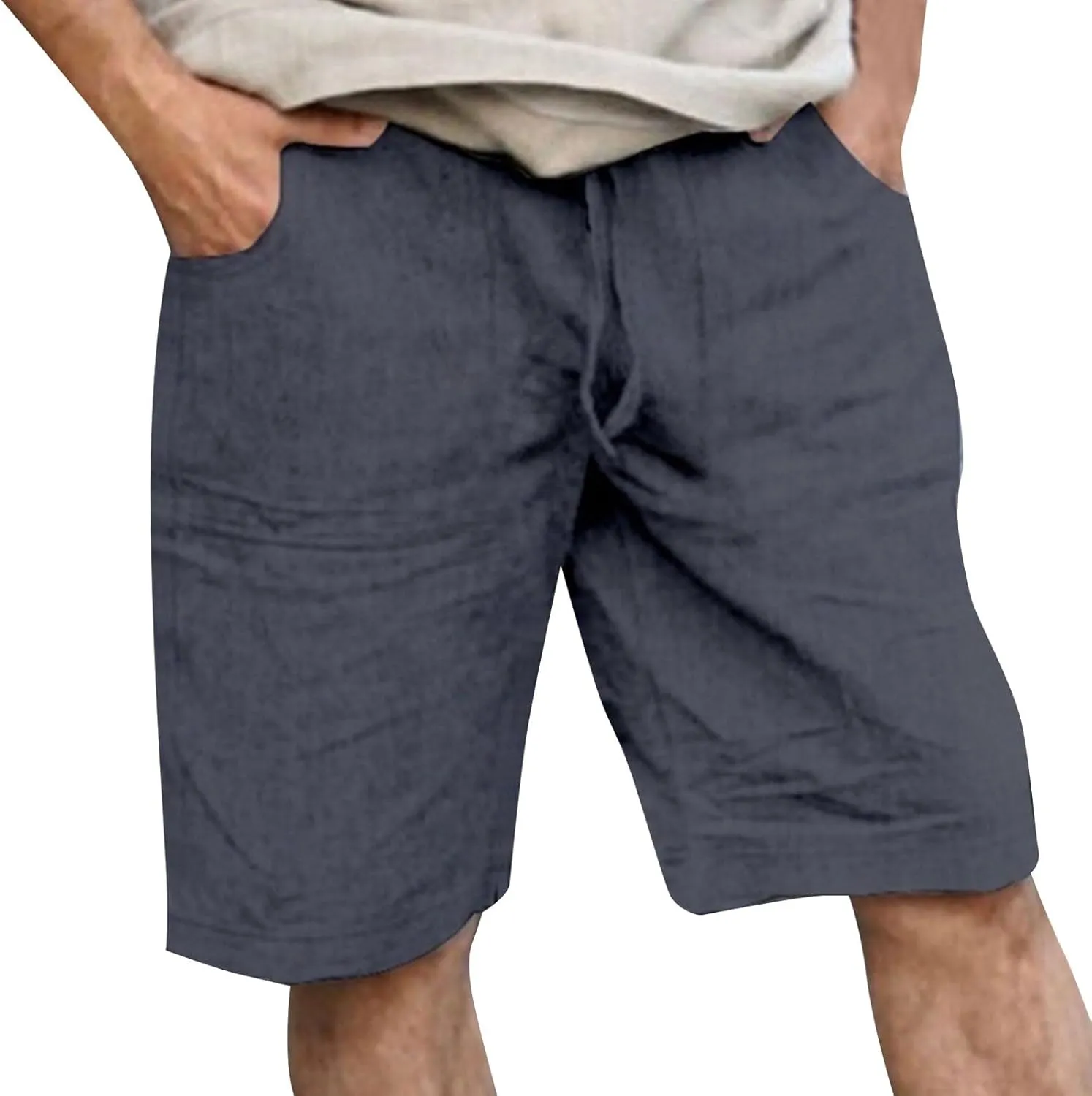 Men's Casual Shorts Elastic Waisted Drawstring Summer Beach Shorts Relaxed Fit Lightweight Breathable Short Pants