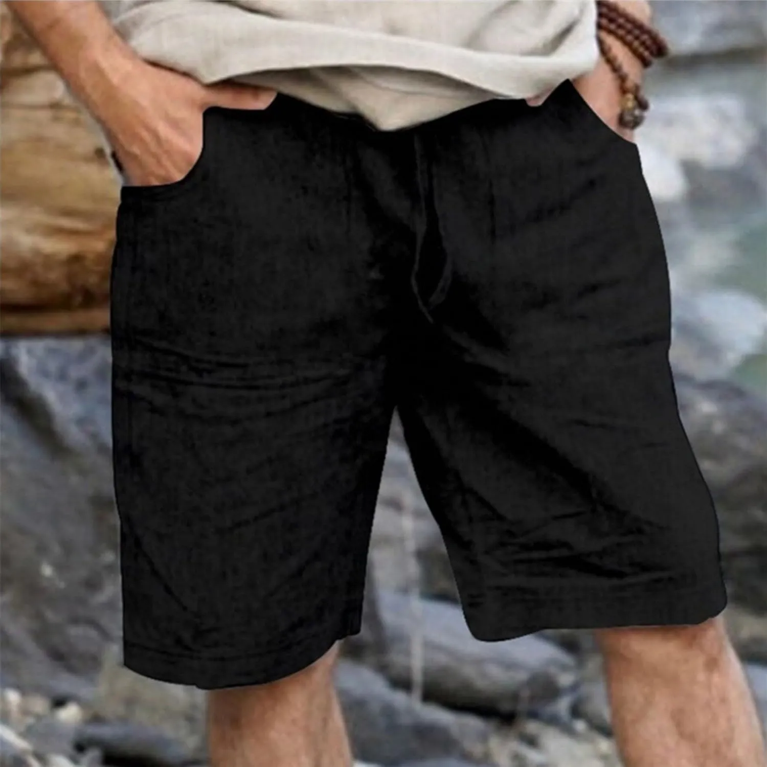 Men's Casual Shorts Elastic Waisted Drawstring Summer Beach Shorts Relaxed Fit Lightweight Breathable Short Pants