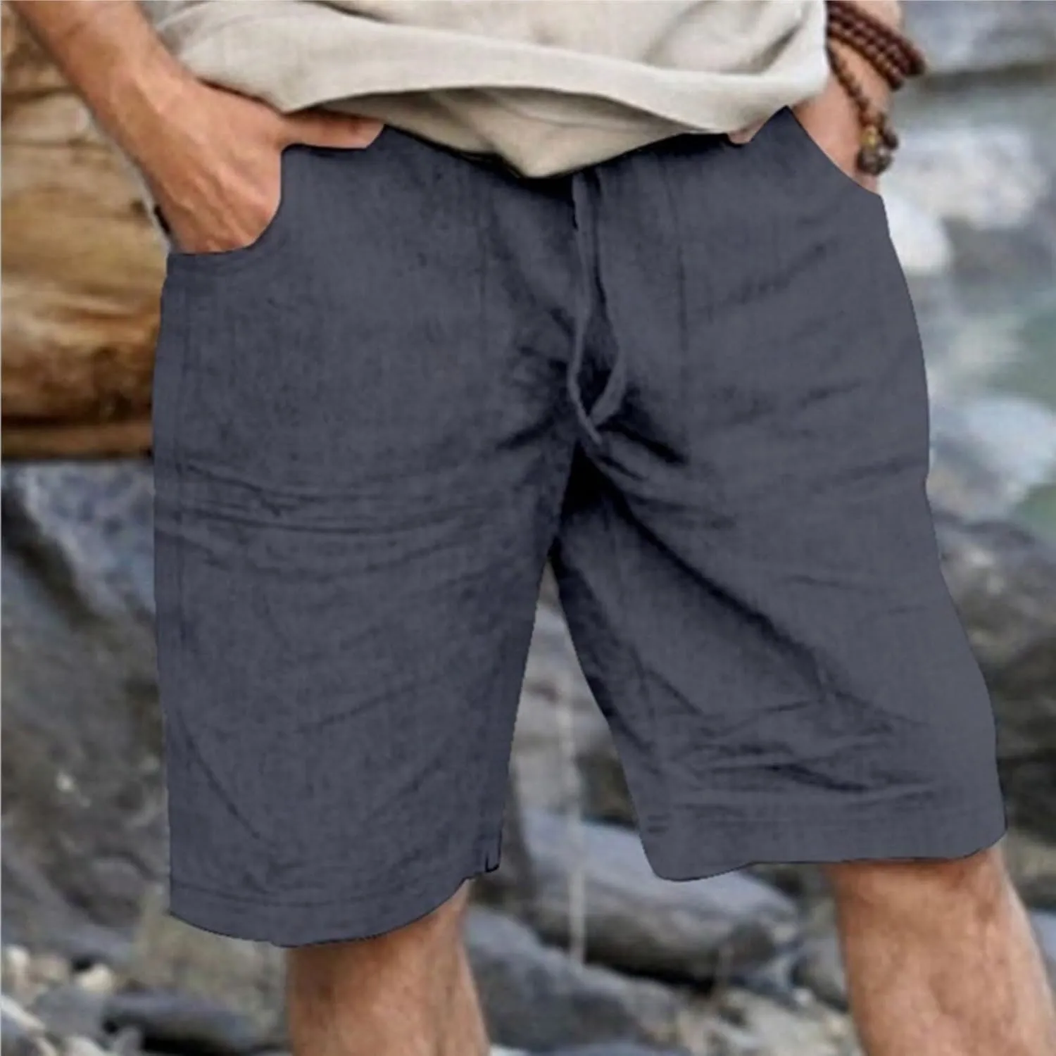 Men's Casual Shorts Elastic Waisted Drawstring Summer Beach Shorts Relaxed Fit Lightweight Breathable Short Pants