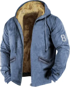 Mens Coats Winter Color Block Zipper Hooded Warm Windbreaker Jackets Oversized Heavy Hoodie