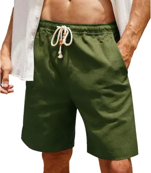 Men's Cotton Linen Shorts Casual Elastic Waist Drawstring Lightweight Short Pants Lounge Summer Beach Classic Shorts