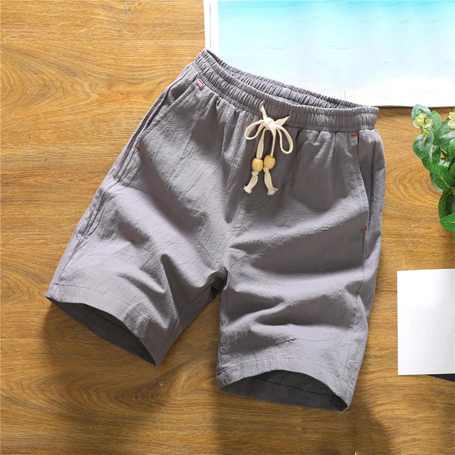 Men's Cotton Linen Shorts Mexico Vacation Drawstring Lounge Fishing Bermuda Shorts Board Walking Summer Beach Outfits