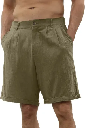 Mens Cotton Linen Shorts Summer Beach Lightweight Elastic Waist Short Pants Casual Loose Fit Lounge Athletic Shorts