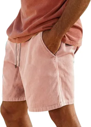 Mens Cotton Linen Shorts Summer Lightweight Casual Beach Shorts Drawstring Breathable Vacation Lounge Shorts