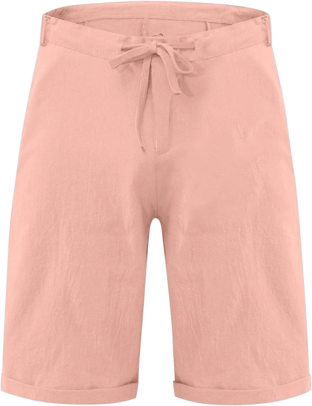 Mens Cotton Linen Shorts Summer Lightweight Casual Beach Shorts Drawstring Breathable Vacation Lounge Shorts
