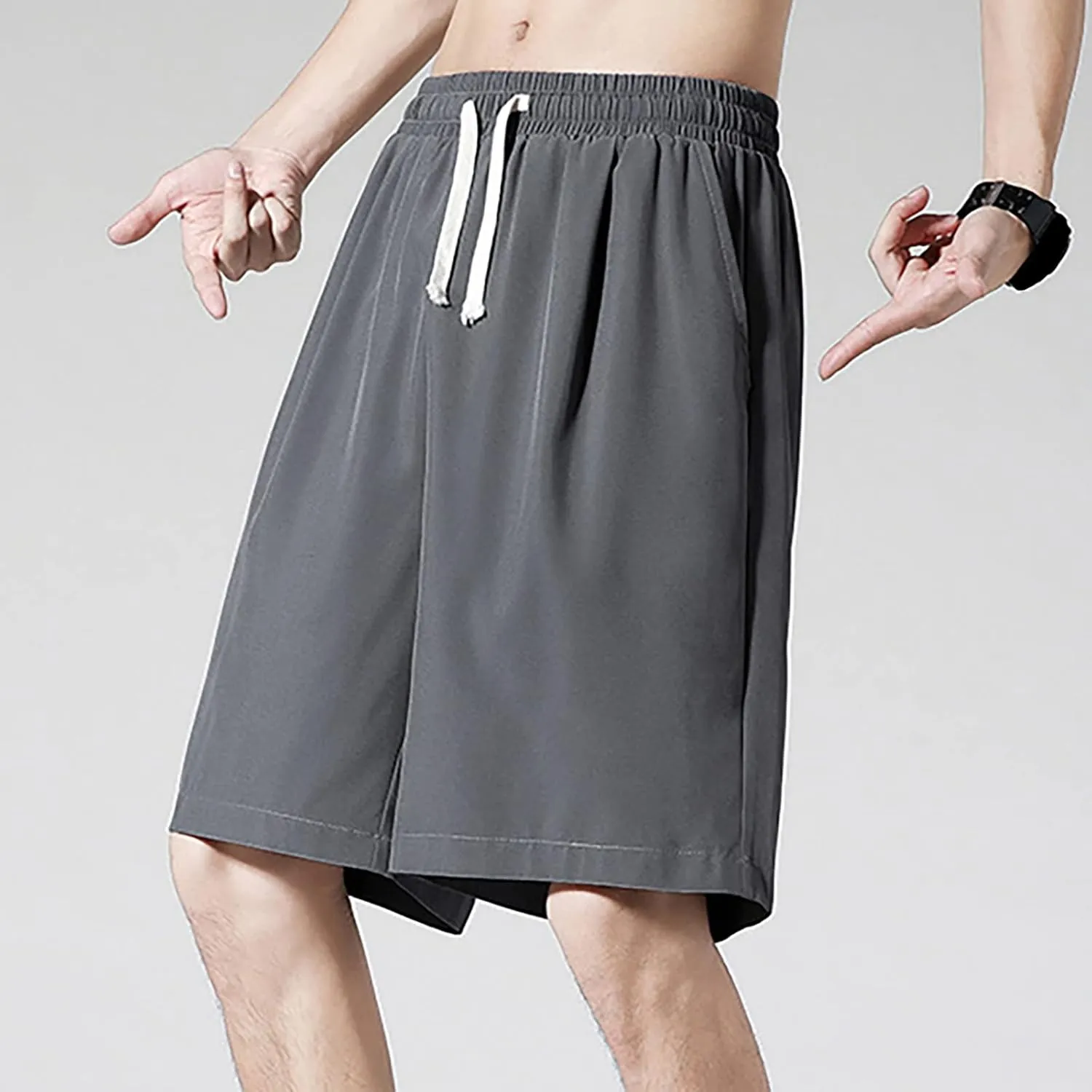 Men's Cotton Shorts Loose Fit Casual Elastic Waist Drawstring Lightweight Workout Lounge Beach Jersey Sweat Shorts