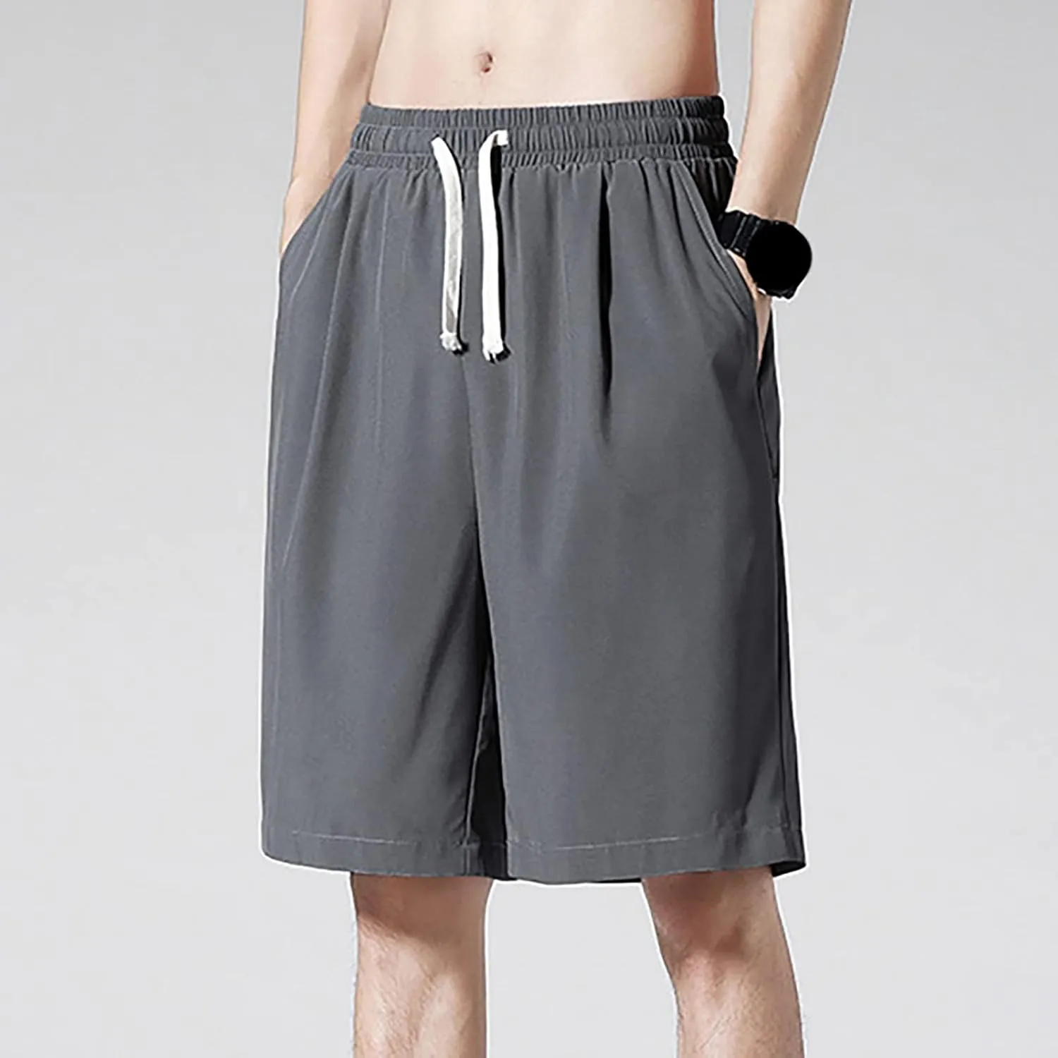 Men's Cotton Shorts Loose Fit Casual Elastic Waist Drawstring Lightweight Workout Lounge Beach Jersey Sweat Shorts
