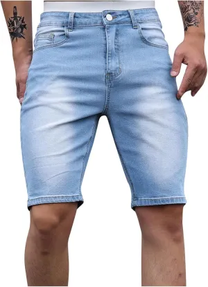 Men's Denim Shorts Casual Straight Leg Stretch Ripped Short Jeans Slim Fit Summer Casual Washed Shorts Jorts