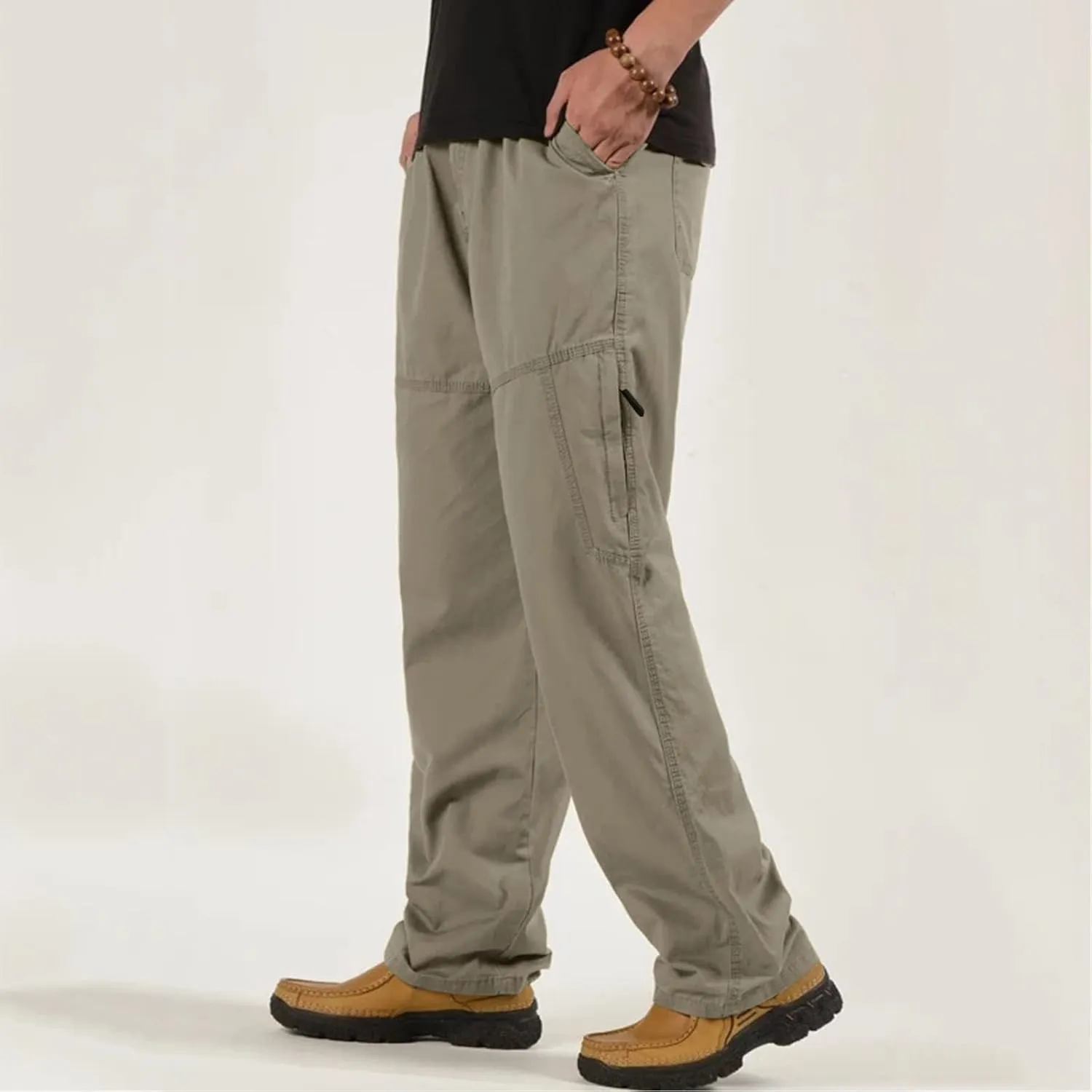 Mens Fashion Casual Loose Plus Size Pocket Lace Up Elastic Waist Pants Trousers Men Summer Pants