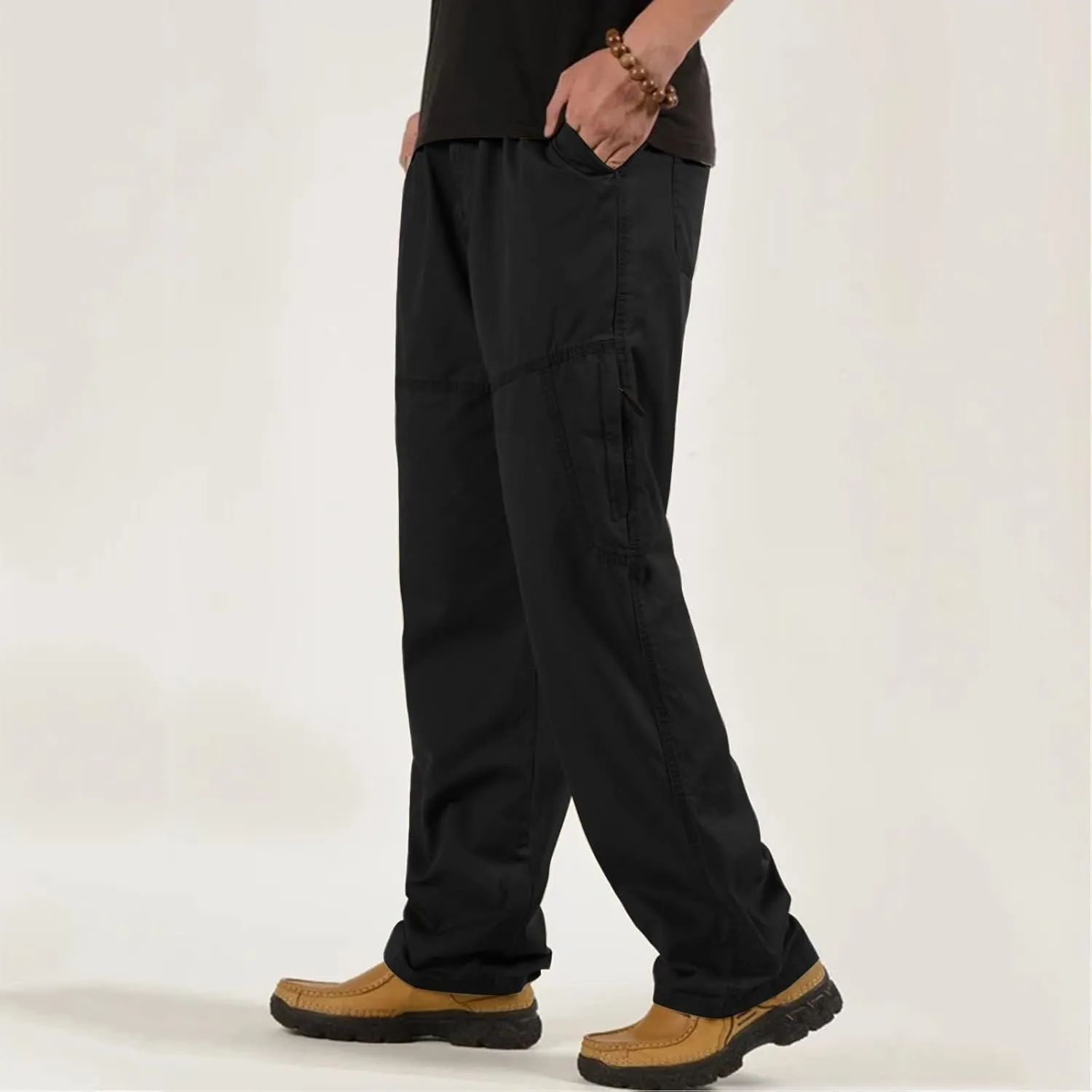 Mens Fashion Casual Loose Plus Size Pocket Lace Up Elastic Waist Pants Trousers Men Summer Pants