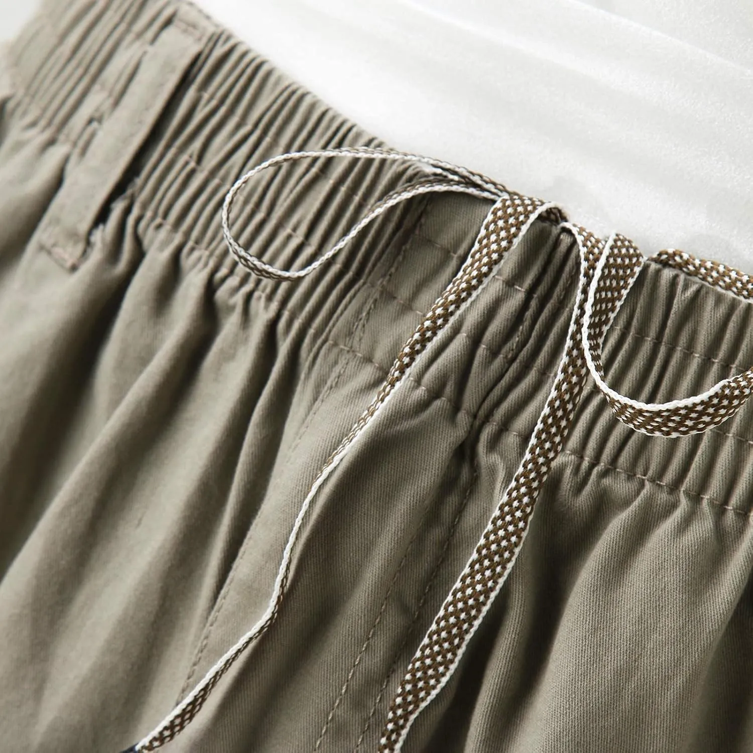 Mens Fashion Casual Loose Plus Size Pocket Lace Up Elastic Waist Pants Trousers Men Summer Pants