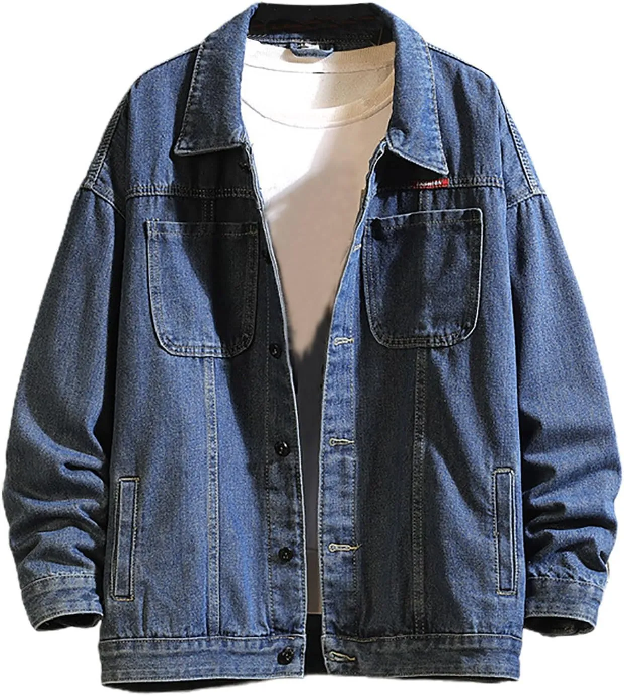 Mens Fashion Denim Jackets Casual Long Sleeve Fall Jackets Classic Tops Button Down Trucker Jacket Oversized Jean Coats