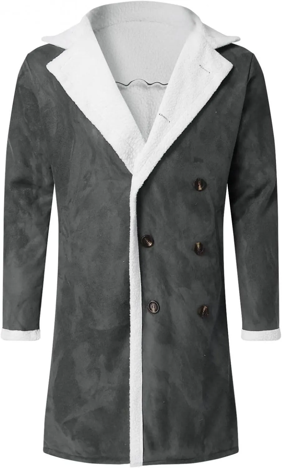 Mens Faux Suede Sherpa Fleece Lined Jackets Fur Collar Long Trench Coat Heavyweight Big and Tall Outwear Coat