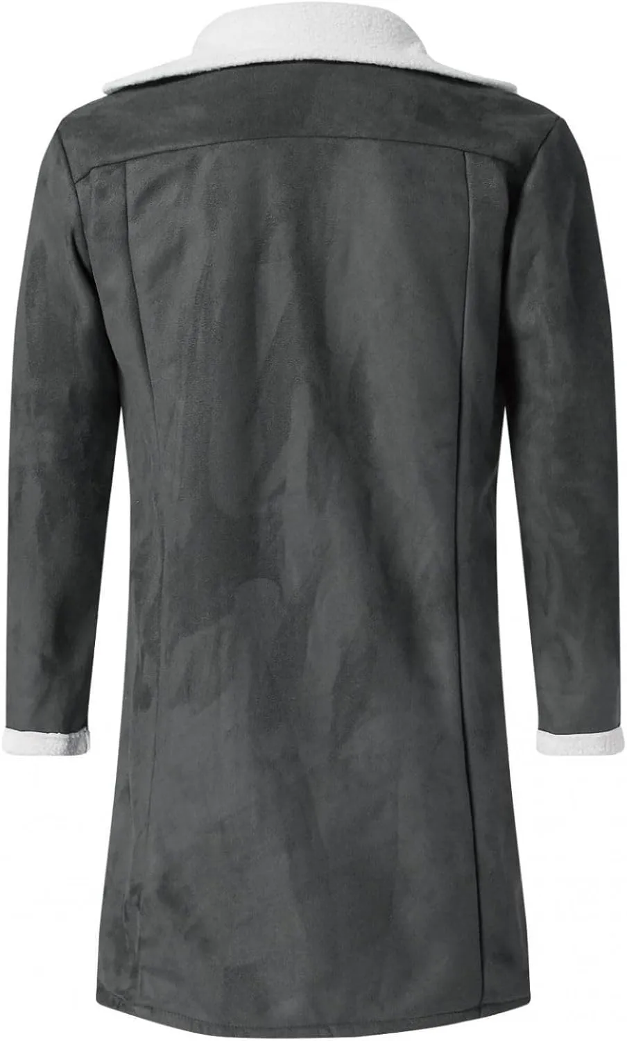 Mens Faux Suede Sherpa Fleece Lined Jackets Fur Collar Long Trench Coat Heavyweight Big and Tall Outwear Coat