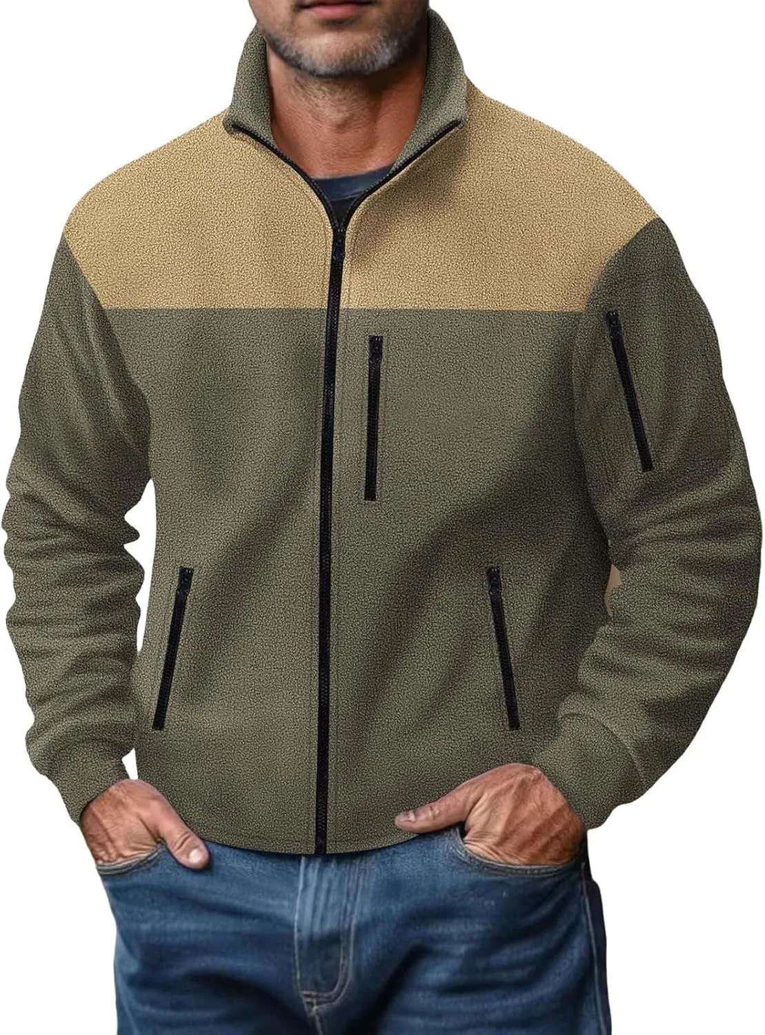 Men's Fleece Jackets Full Zip Lightweight Outdoor Hiking Jackets with Pockets Winter Casual Long Sleeve Warm Outwear
