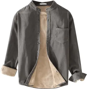 Mens Fleece Lined Corduroy Shirt Long Sleeve Button Down Sweatshirt Plus Size Textured Pullover Winter Thermal Jacket