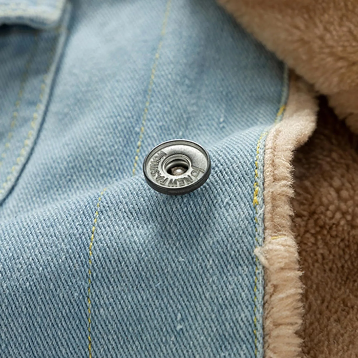 Mens Fleece Lined Denim Jacket Fur Collar Trucker Jacket Vintage Cargo Jacket Button Down Winter Coats Warm Outwear