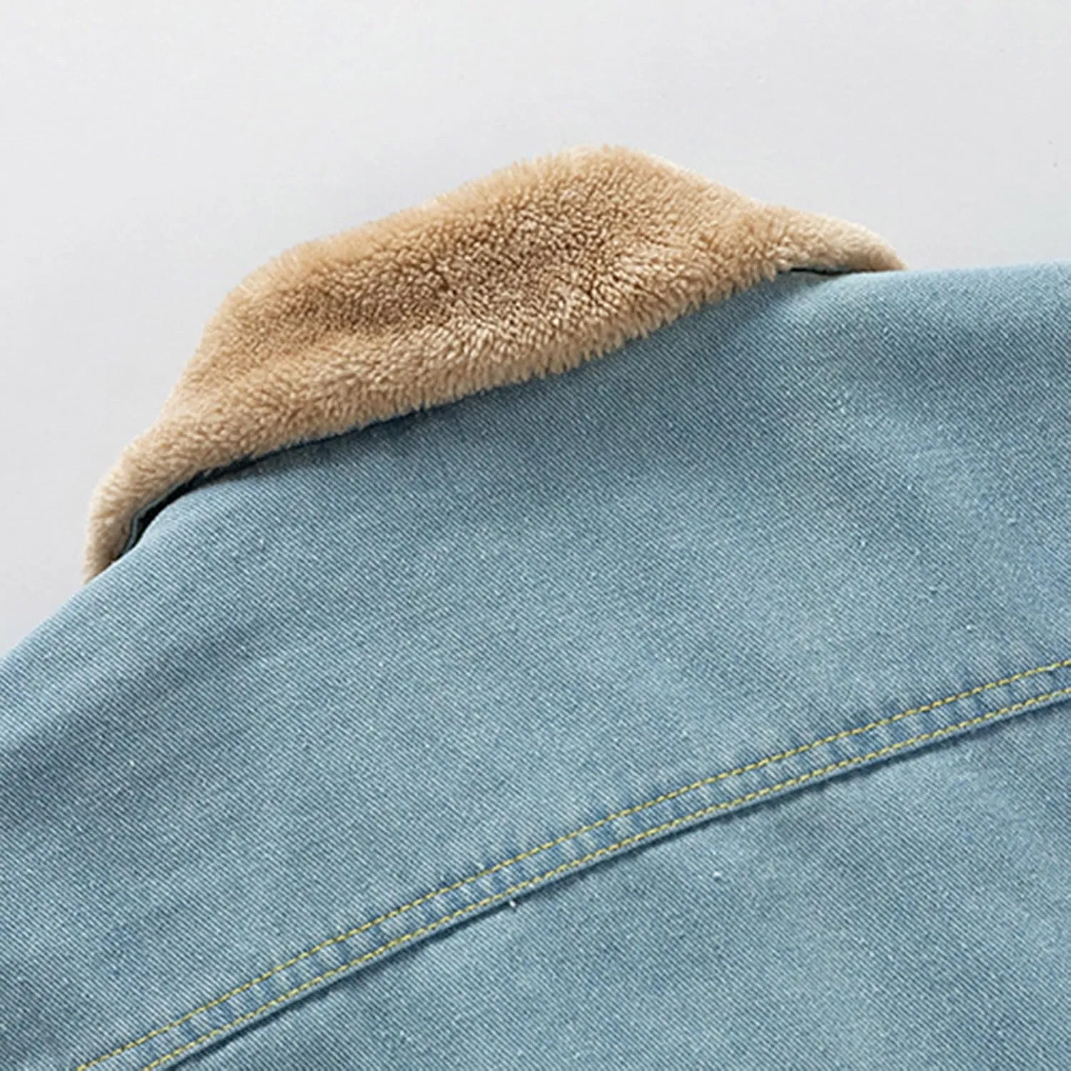 Mens Fleece Lined Denim Jacket Fur Collar Trucker Jacket Vintage Cargo Jacket Button Down Winter Coats Warm Outwear