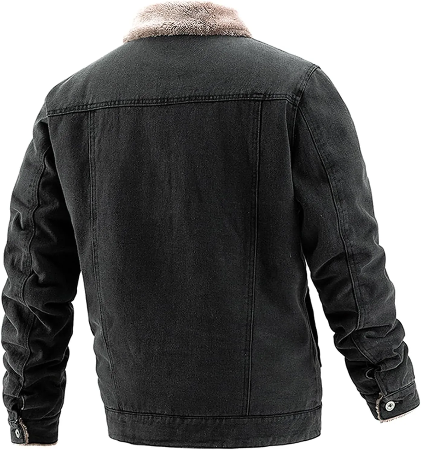 Mens Fleece Lined Denim Jacket Fur Collar Trucker Jacket Vintage Cargo Jacket Button Down Winter Coats Warm Outwear