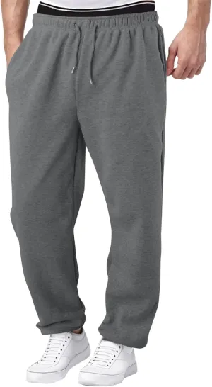 Mens Heavyweight Baggy Elastic Waist Drawstring Sweatpants Fleece Cargo Sweatpants with Pockets Joggers Trousers