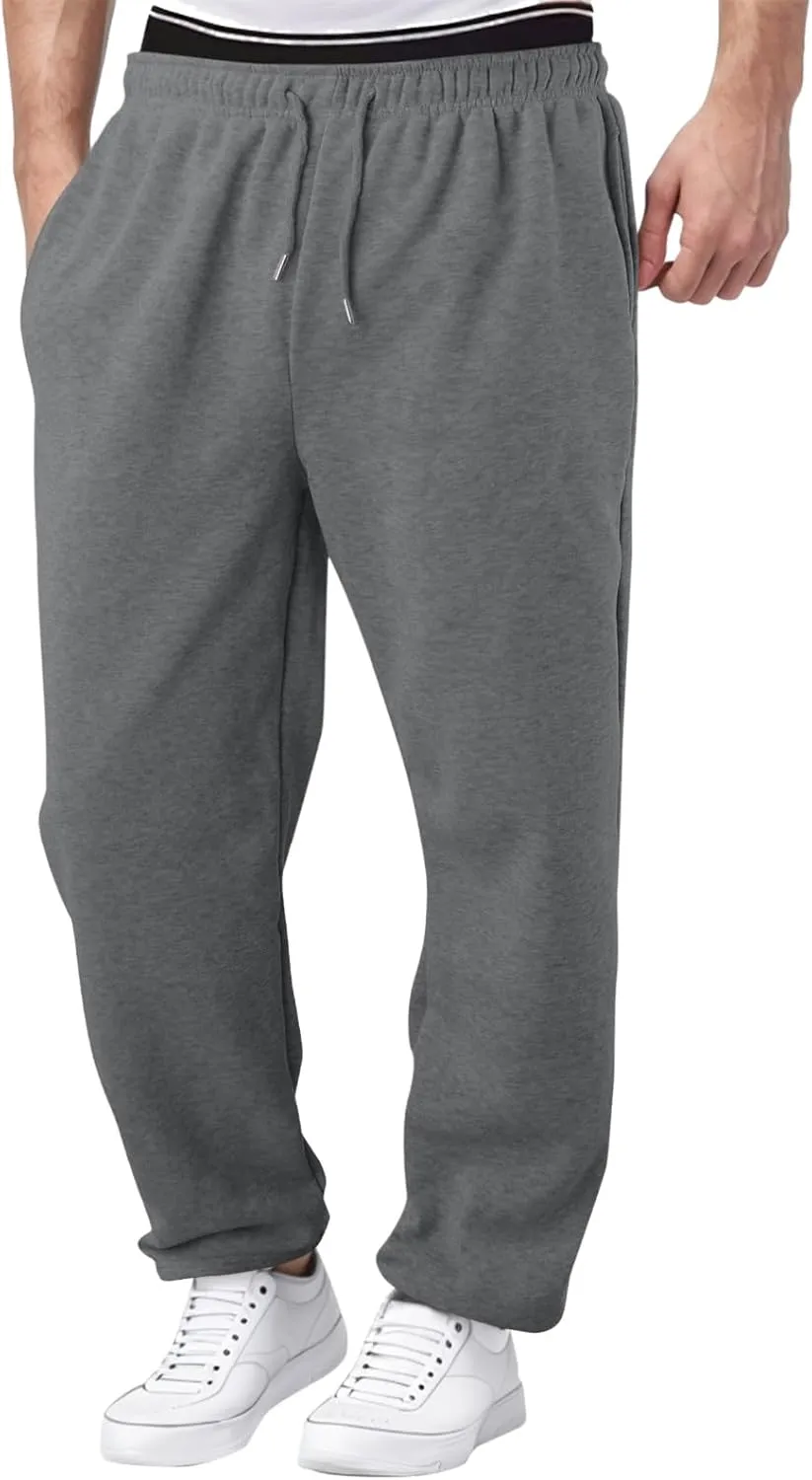 Mens Heavyweight Baggy Elastic Waist Drawstring Sweatpants Fleece Cargo Sweatpants with Pockets Joggers Trousers