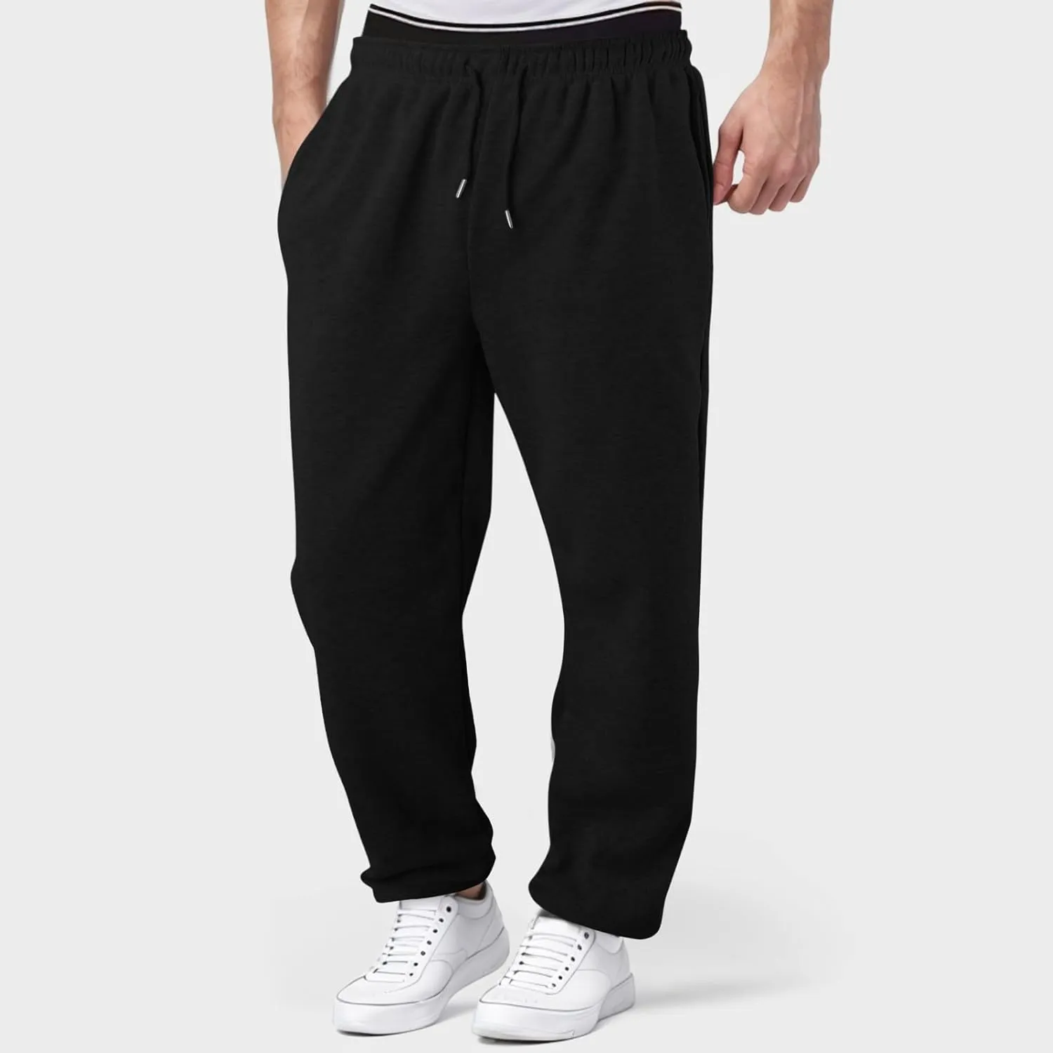 Mens Heavyweight Baggy Elastic Waist Drawstring Sweatpants Fleece Cargo Sweatpants with Pockets Joggers Trousers