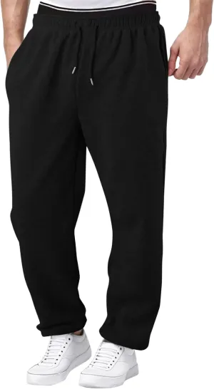Mens Heavyweight Baggy Elastic Waist Drawstring Sweatpants Fleece Cargo Sweatpants with Pockets Joggers Trousers