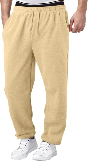 Mens Heavyweight Baggy Elastic Waist Drawstring Sweatpants Fleece Cargo Sweatpants with Pockets Joggers Trousers